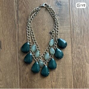 Banana Republic Gold and Green Teardrop Necklace